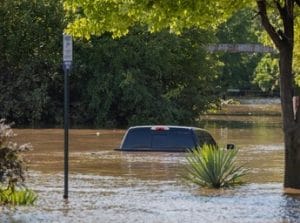 truck in flooded street